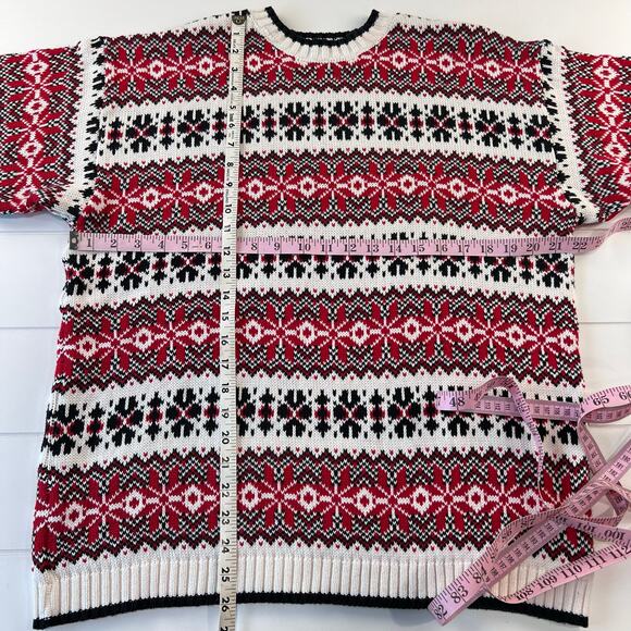 Liz Wear Claiborne Vintage Cotton Knit Sweater Red Black Snowflake SZ Medium NWT - Picture 3 of 6